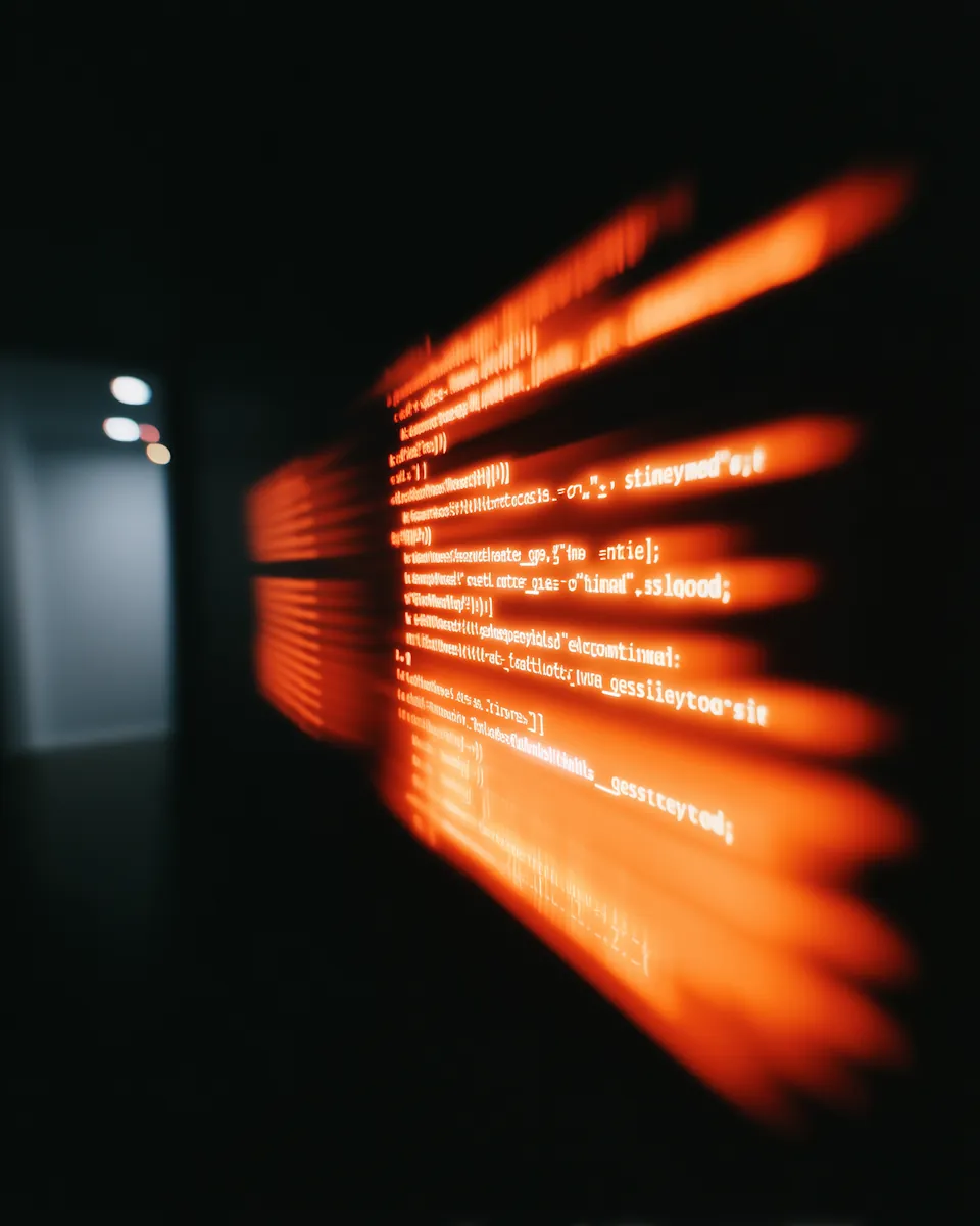 Code projected in a dark room